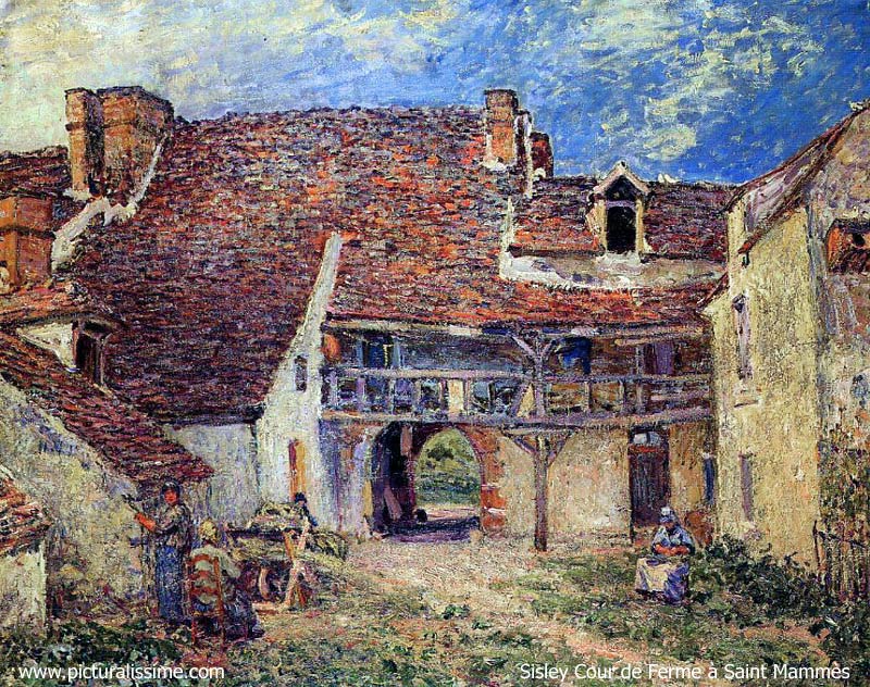 Copie Reproduction de Sisley Cour de ferme etagrave; Saint Mammès
