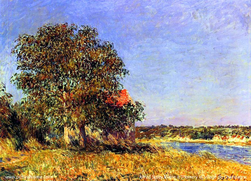 Copie Reproduction de Sisley Plaine etagrave; Thomery et village de Champagne