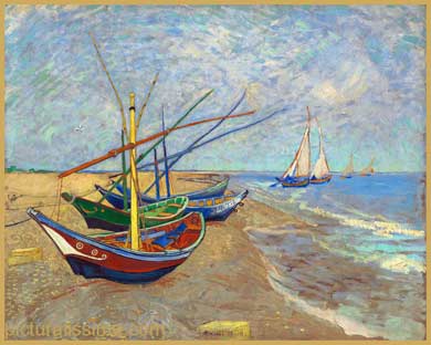 Van Gogh Barques sur la plage aux Saintes Maries de la mer