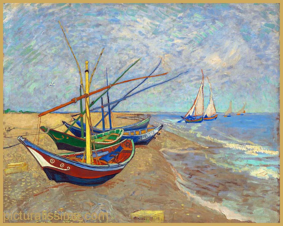 Copie Reproduction Van Gogh Barques sur la plage aux Saintes Maries de la mer