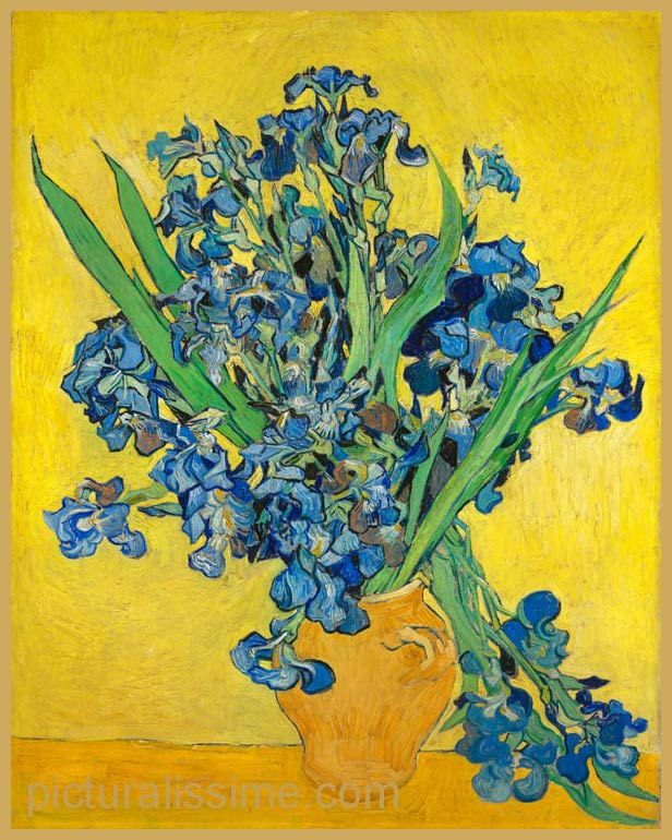 Copie Reproduction Vincent Van Gogh Bouquet d'Iris fond jaune