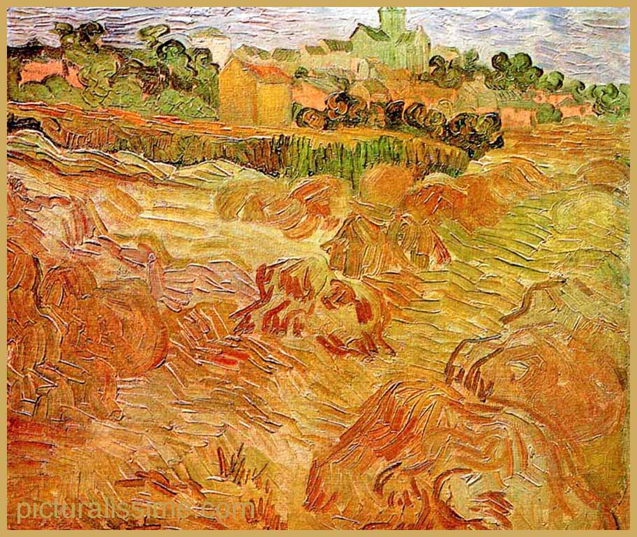 Copie Reproduction Van Gogh Champ de blés avec Auvers dans le fond