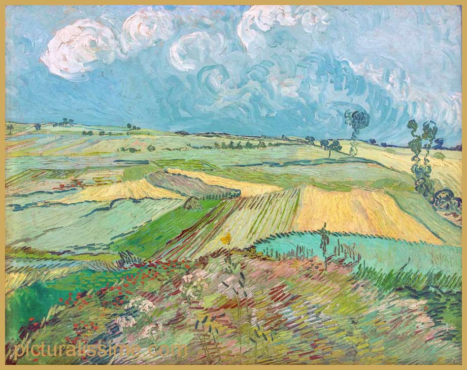 Copie Reproduction Van Gogh La Plaine d'Auvers avec ciel nuageux
