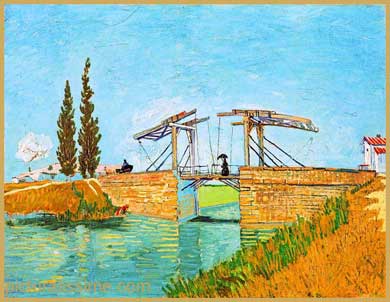 van gogh Le Pont de Langlois  Arles avec dame au parapluie