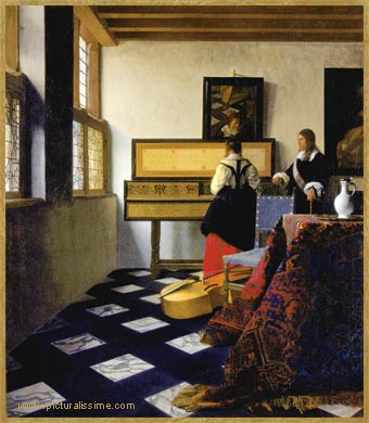 Vermeer Leetccedil;on de Musique Gentilhomme et Dame jouant de l'épinette