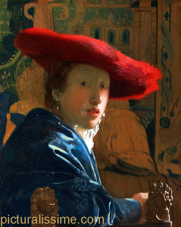 Copie Reproduction Vermeer Jeune fille au chapeau rouge