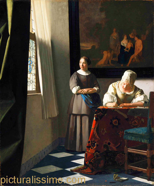copie reproduction Vermeer Femme écrivant une lettre avec sa servante
