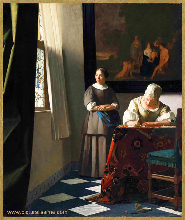 copie reproduction Vermeer Femme écrivant une lettre avec sa servante