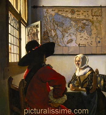 Vermeer Officier et jeune fille souriant