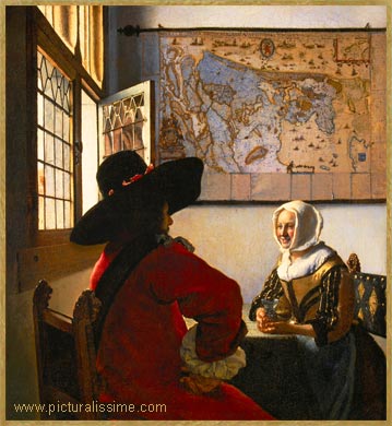 Vermeer Officier et jeune fille souriant